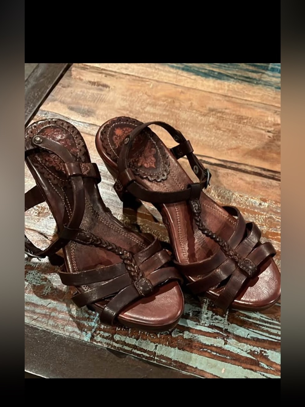 ART The Art Company Brown Leather Braided T-Strap Sandals Spain Women’s 37